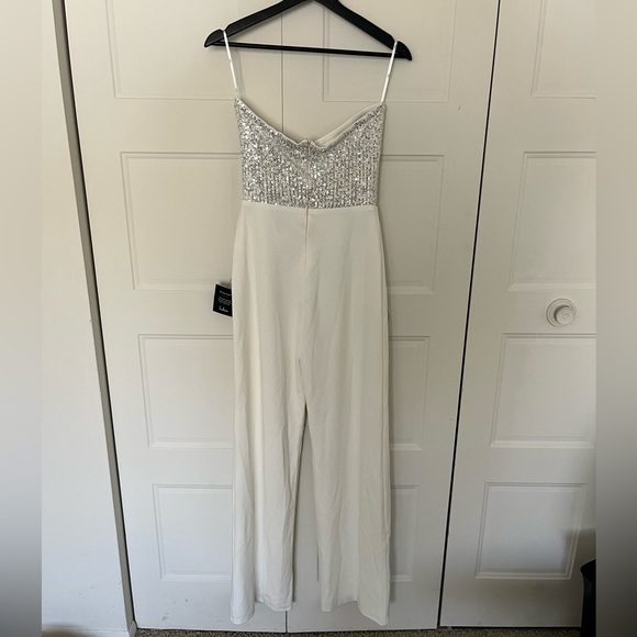 Strapless white jumpsuit with sequin top - Picture 5 of 8